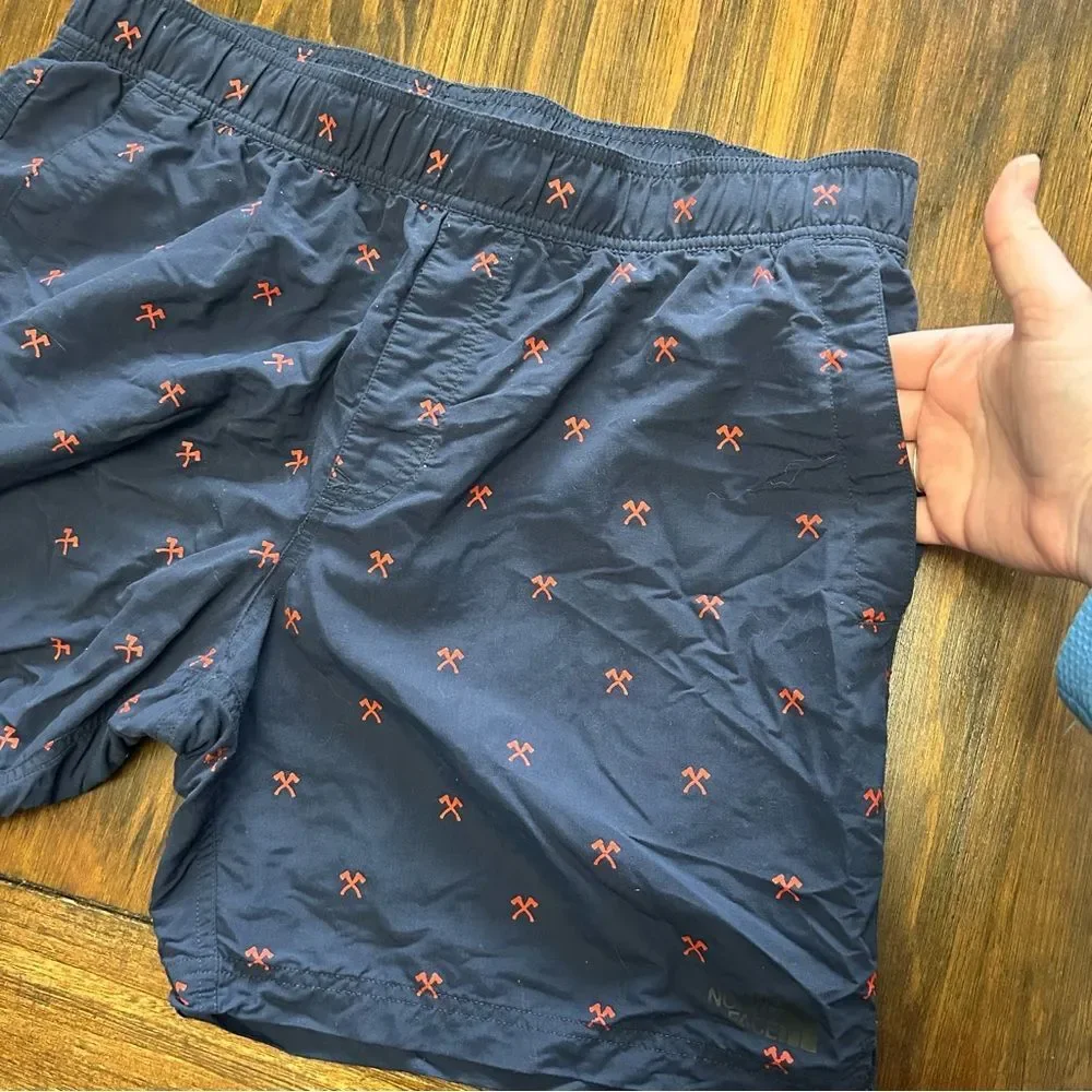 North Face Navy Blue Swim Shorts with Red Pattern men's Large Pickaxe
